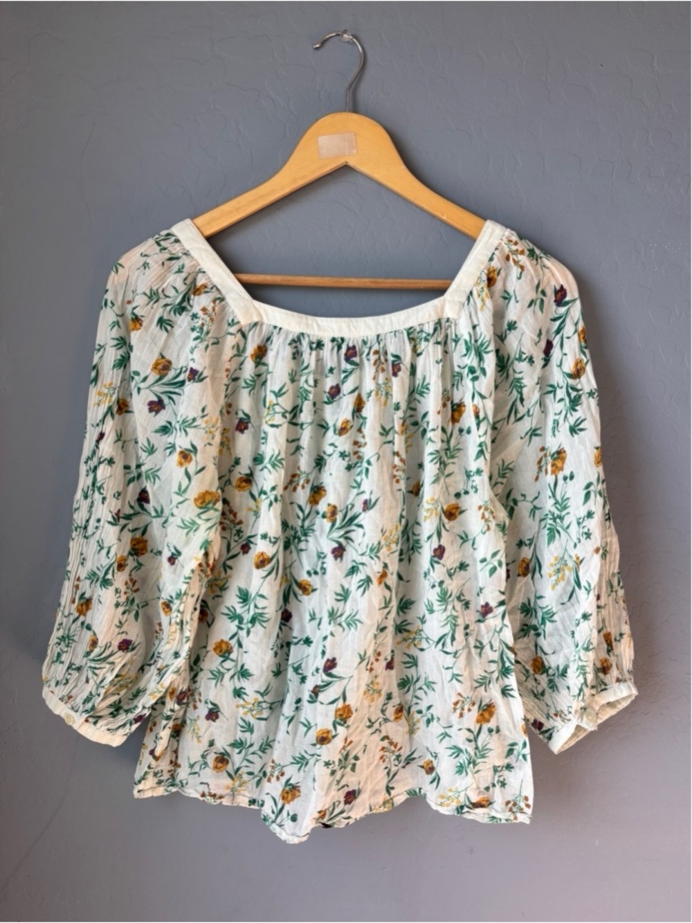 Lucky Brand Floral Button Up Banded Top Womens Medium Relaxed Fit Cotton Boho - Picture 7 of 14